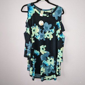 Floral Blouse, Shoulder Cutout, Size 2XL